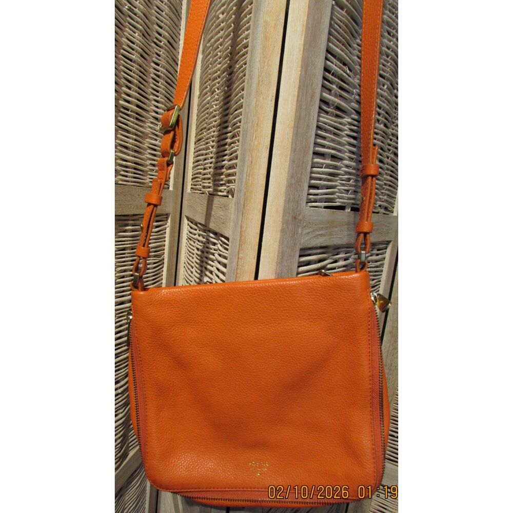 Fossil pebble leather Preston cross body shoulder purse handbag satchel orange